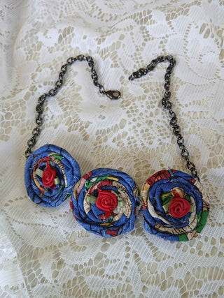 Rolled Fabric Floral Necklace 6