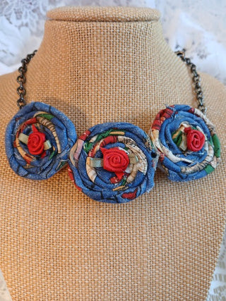 Rolled Fabric Floral Necklace 6