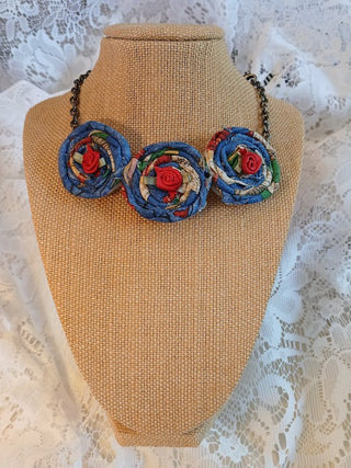 Rolled Fabric Floral Necklace 6