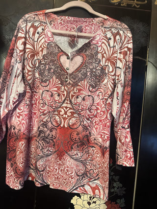 Style & Co Women's Boho Top Embellished Beaded cloud of hearts 3X #62 VV MTS