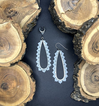 Beaded silver teardrop iridescent/silver earrings rsv|42066
