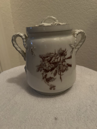 Antique 19th Century Limoges Haviland Roped Handle Floral Porcelain Biscuit Jar|55462