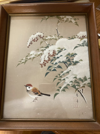 Mid century Japanese painting on silk or linen 8x10 RCD|62767