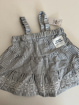 0-3M - Blue + White striped w/ white eyelet lace dress- RSV|83134