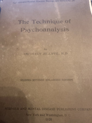 The Technique of Psychoanalysis (Paperback) Jeliffe, Smith Ely #47 VV MTS|104437