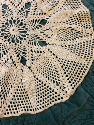 vintage 16.5” round ecru cotton crochet doily