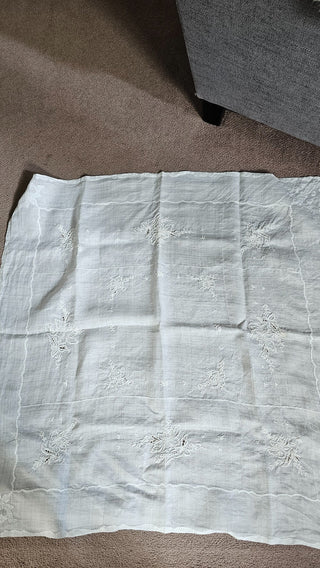 Vintage white linen table cloth 40x40