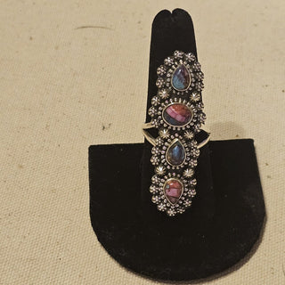Sterling 4 stone pink/blue dahlia ring sz 8.5