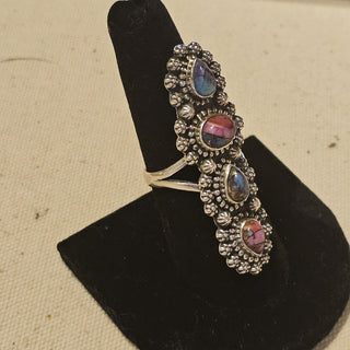 Sterling 4 stone pink/blue dahlia ring sz 8.5