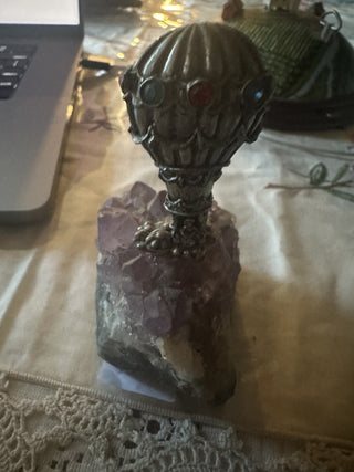 Miniature Pewter Man on Air Ballon figurine with Amethyst stone base #62 VV MTS|74800
