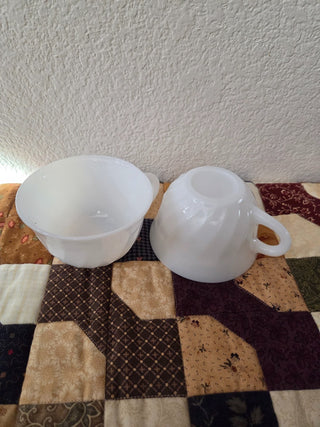 Fire King Swirl White Milk Glass Cups, Set of 2, RCD|113447