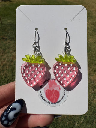 Glittery Strawberry Earrings - Pink - MTS|100731