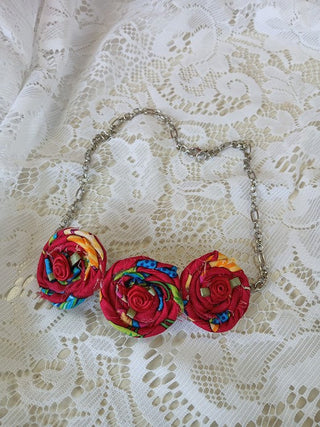 Rolled Fabric Floral Necklace 5
