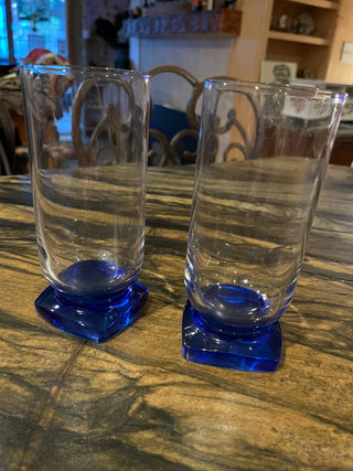 VTG Bormioli Rocco Ibisco Blue Square Base 16 oz Footed Tumbler. RSV|125052