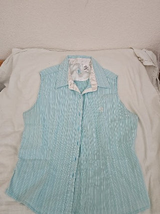 Blue & White Striped Sleeveless Shirt