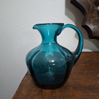 Vintage Blue Hand Blown Art Glass Pitcher RCD|84910