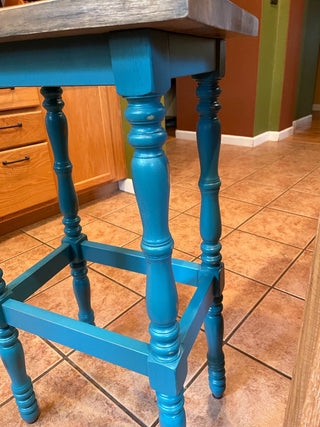 Wooden w/ Teal Legs Side Table ~MTS|115497