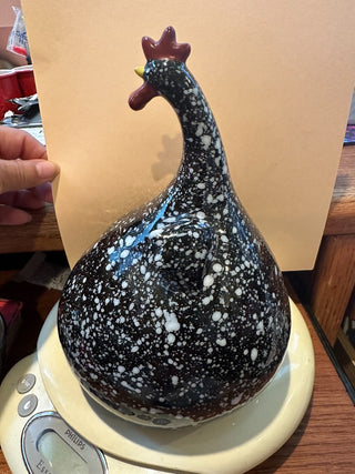 Blk & White speckled glass rooster w/long neck 9" RCD|86400