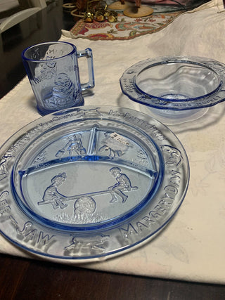 MTS Vintage Tiara Blue Glass Child's Set (3 piece)