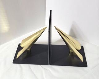 Set Retro Style Metal Paper Airplane bookends Gold Tone on Black Aviation #47 VV MTS|109550