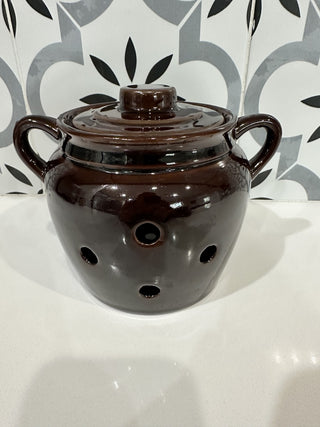 Vintage Brown Crock for galic/onion storage MTS|82075