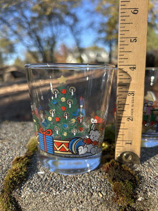 12F GCC JP Set of 4 Vintage Christmas Tree & Toys Rocks Tumbler Glass 1988 AHC MTS|134194