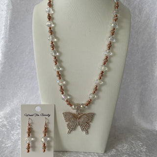 Rose gold butterfly necklace and earrings set RSV|149956