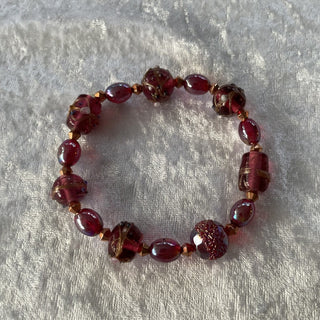 purple stretchy bracelet, lampwork beads RSV