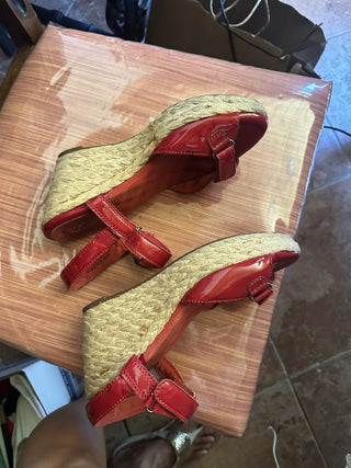 Softwalk Soft walk San Marino Red Patent Wedge Sandals Shoes #63 VV MTS|109056