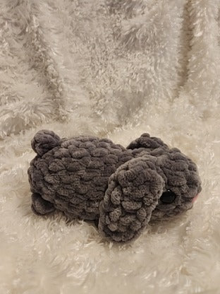 Bunny: Crocheted- gray, floppy ears, pink nose, so soft!