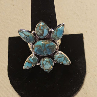 Sterling 7 stone kingmn turquoise ring sz 9.25