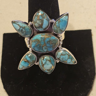 Sterling 7 stone kingmn turquoise ring sz 9.25