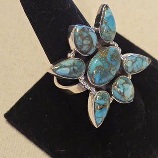 Sterling 7 stone kingmn turquoise ring sz 9.25