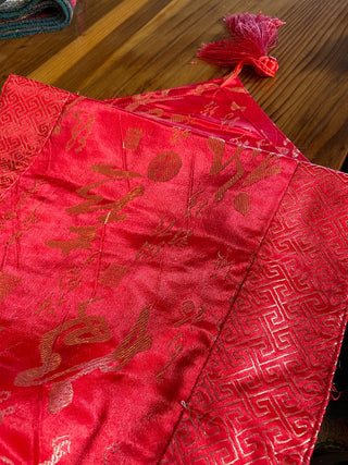 Red Satin Asian Table Runner w/ Tassels~MTS|130611