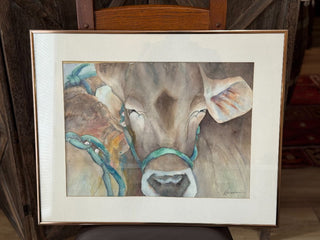 ORIGINAL PAINTING WATERCOLOR COW "COUNTY FAIR"