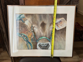 ORIGINAL PAINTING WATERCOLOR COW "COUNTY FAIR"
