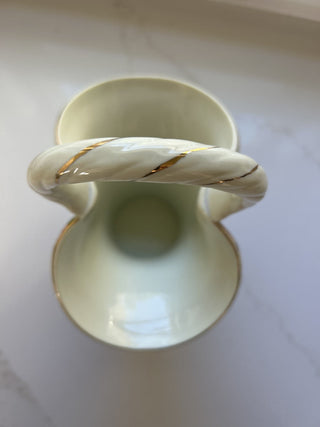 FORMALITIES BY BAUM BROS PORCELAIN BASKET VASE ROSES, GOLD ACCENTS 9"x7"-RSV