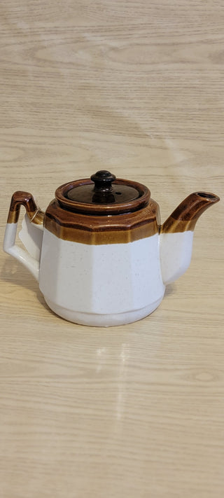 JMD- 1970s Brown & White Pottery Teapot- RSV|86329