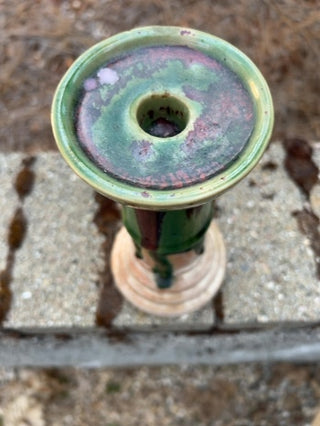 Pier One Glazed Ceramic Art Deco Pillar Candle Holders 8.25”