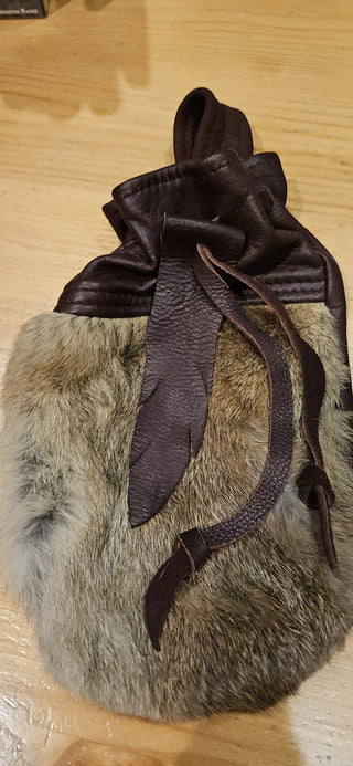 Leather/rabbit fur belt pouch, Renaissance fairs, RSV
