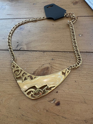 Gold  choker necklace w/ swirly gold enamel Avon 1986 MTS|46633