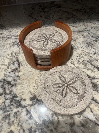 Set of Sand Dollar ThirstyStone Coasters with Holder RCD