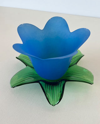Frosted blue glass tulip votive holder RSV