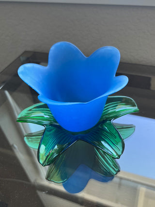 Frosted blue glass tulip votive holder RSV