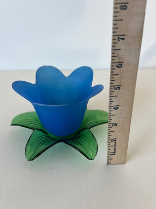 Frosted blue glass tulip votive holder RSV