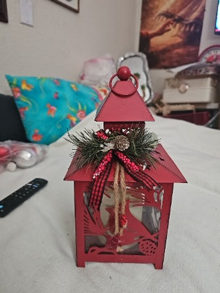 AD. Holiday Redbird Metal Lantern LED candle