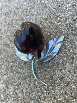 JP Amethyst Stone Fruit Art Glass and Metal Sculpture 3.5” x 4”