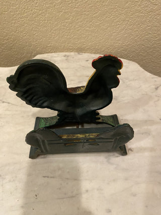 Cast iron vtg rooster mail napkin holder or doorstop RCD|118593