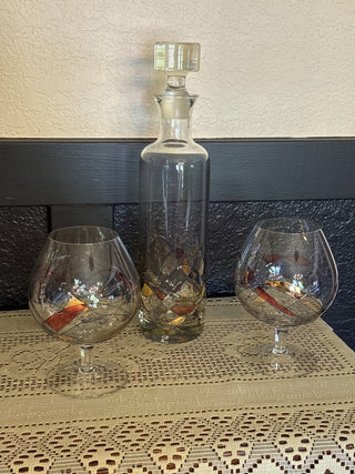 Vintage Brandy Stained Glass Decanter & 2 brandy Snifters set of 3-RCD|79119