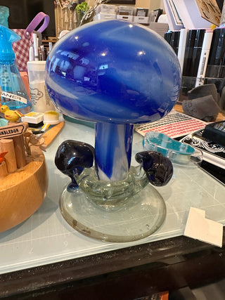 Vtg Hand Blown Art Glass - Mushroom cluster blue/white 6", Cristales de Chihuahua|61817